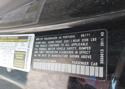 2012 Volkswagen Eos Komfort из США, поврежденный, VIN WVWBW7AH3CV010646